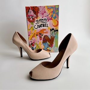 ✨New JEFFREY CAMPBELL Compose Leather Half d’Orsay Peep Toe Pumps Natural 10M